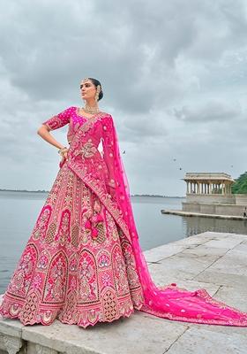 Rani Pink Embroidered Silk Lehenga Set