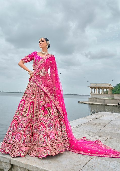 Rani Pink Embroidered Silk Lehenga Set