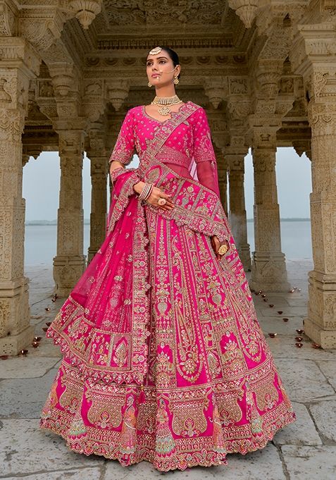 Rani Pink Embroidered Silk Lehenga Set