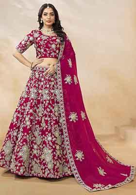 Rani Pink Embroidered Art Silk Lehenga Set