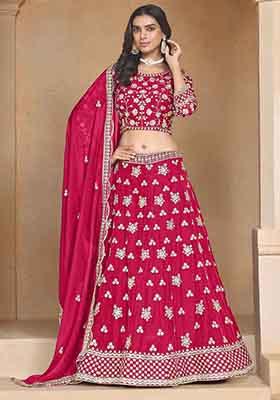 Rani Pink Embroidered Organza Lehenga Set