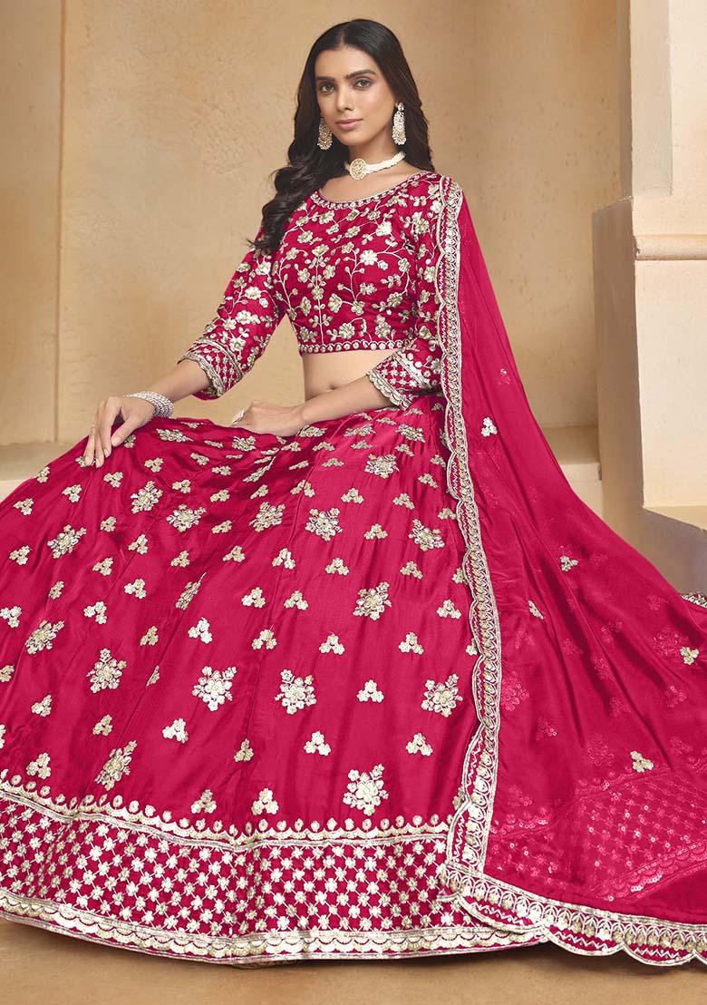 Rani Pink Embroidered Organza Lehenga Set