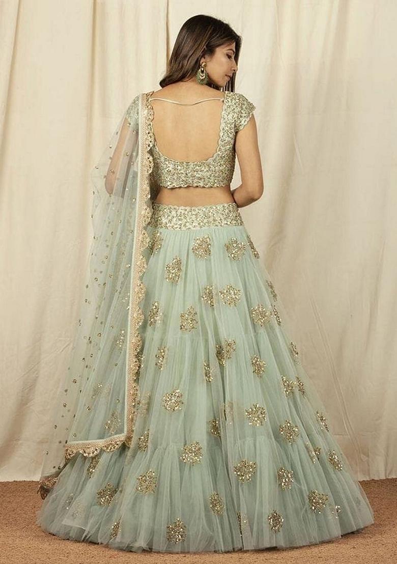 Mint Green Embroidered Net Lehenga Set