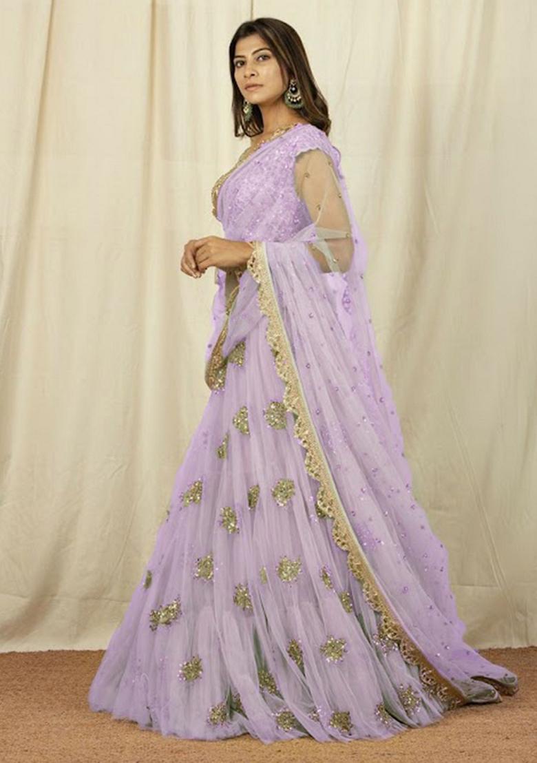 Lavender Embroidered Net Lehenga Set