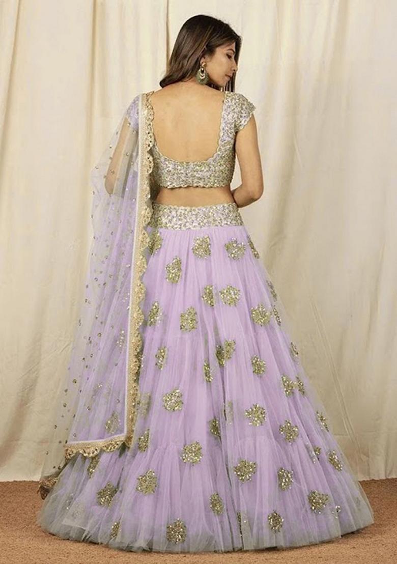 Lavender Embroidered Net Lehenga Set