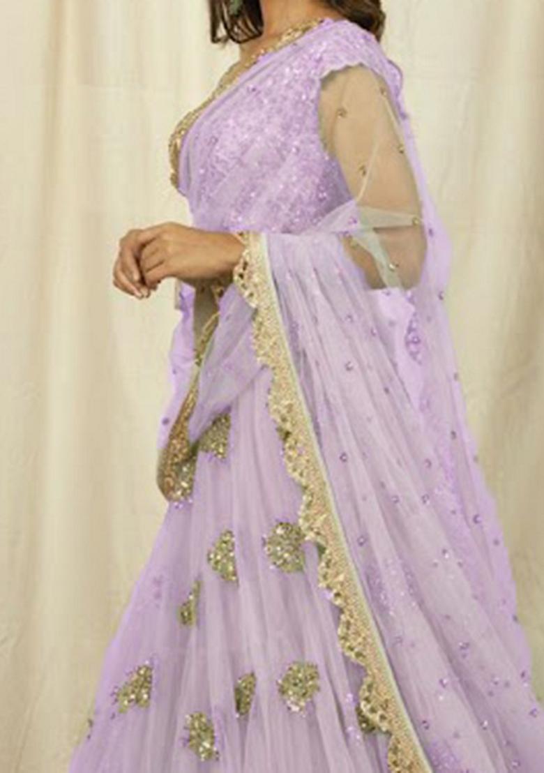 Lavender Embroidered Net Lehenga Set
