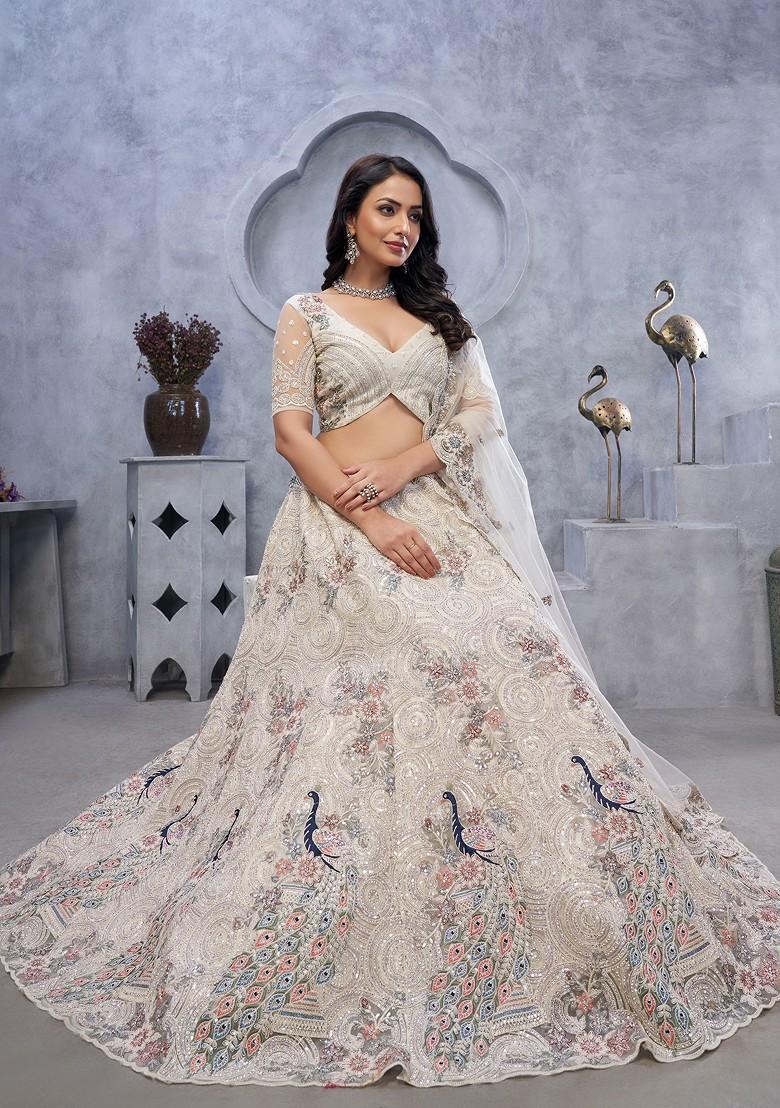 Ivory Embroidered Soft Net Lehenga Set
