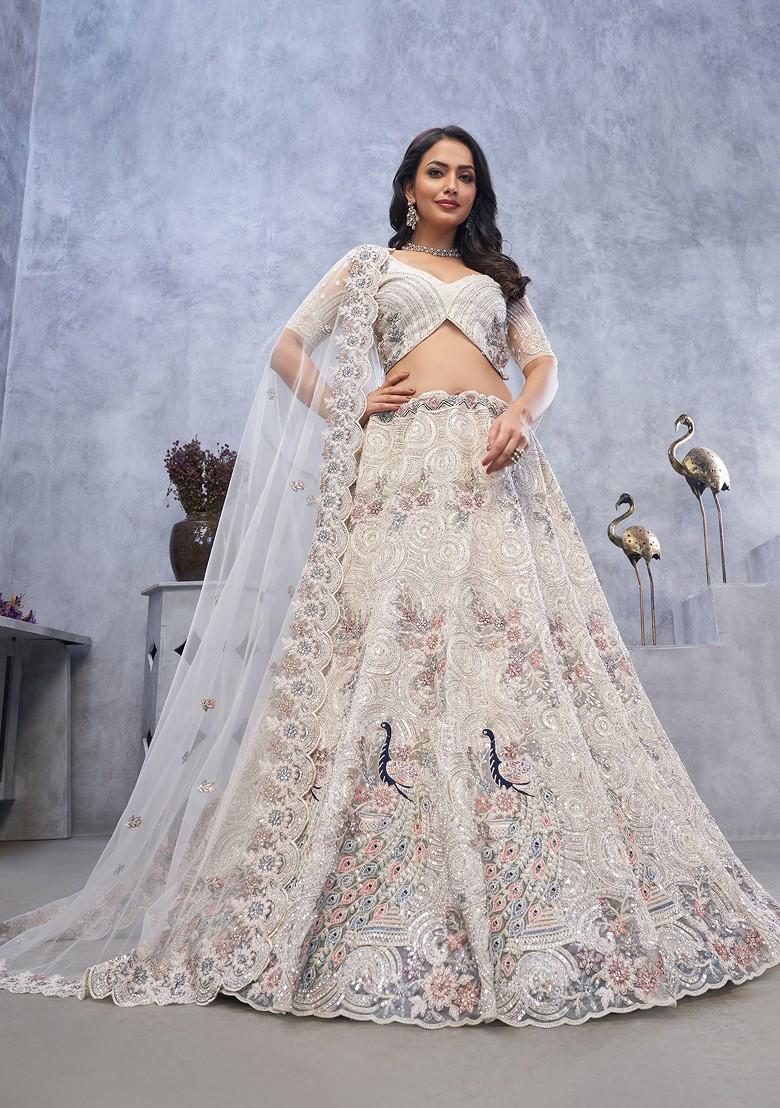 Ivory Embroidered Soft Net Lehenga Set