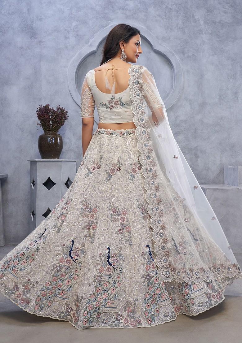 Ivory Embroidered Soft Net Lehenga Set