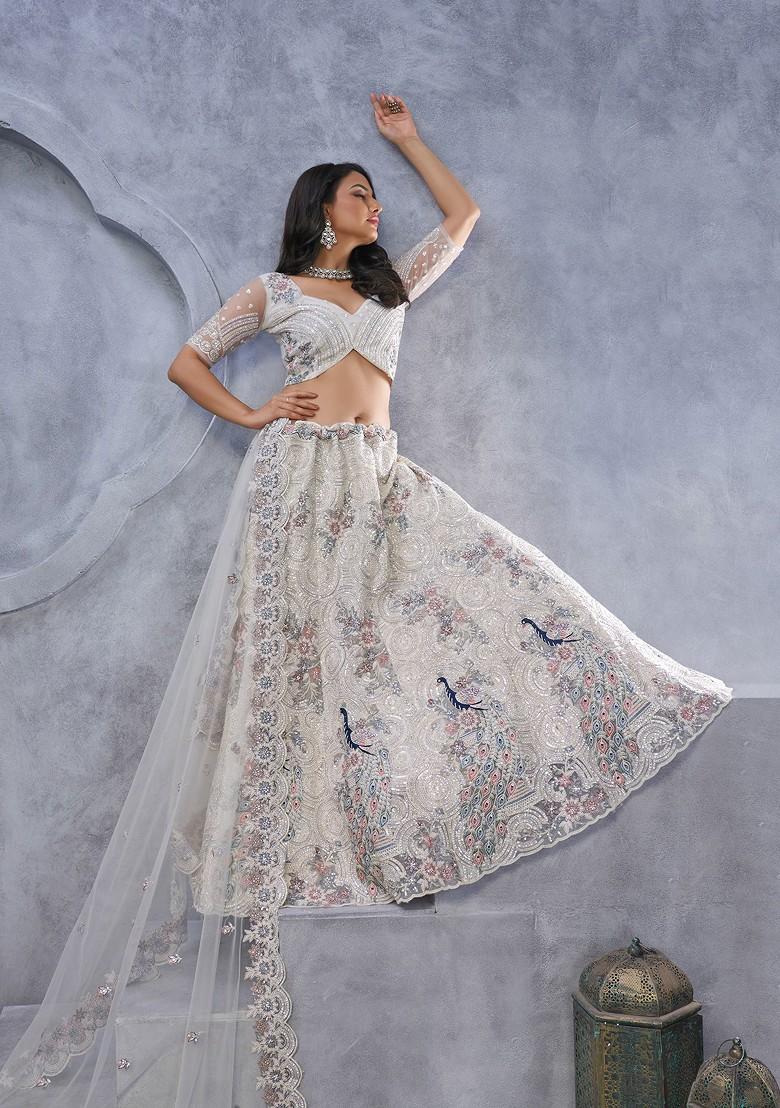 Ivory Embroidered Soft Net Lehenga Set