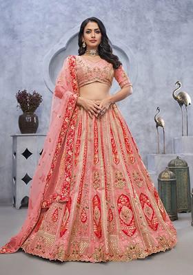 Pink Embroidered Organza Silk Lehenga Set