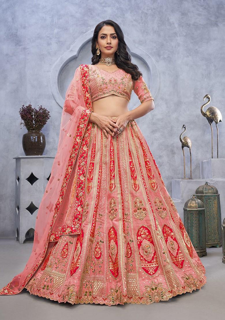 Pink Embroidered Organza Silk Lehenga Set