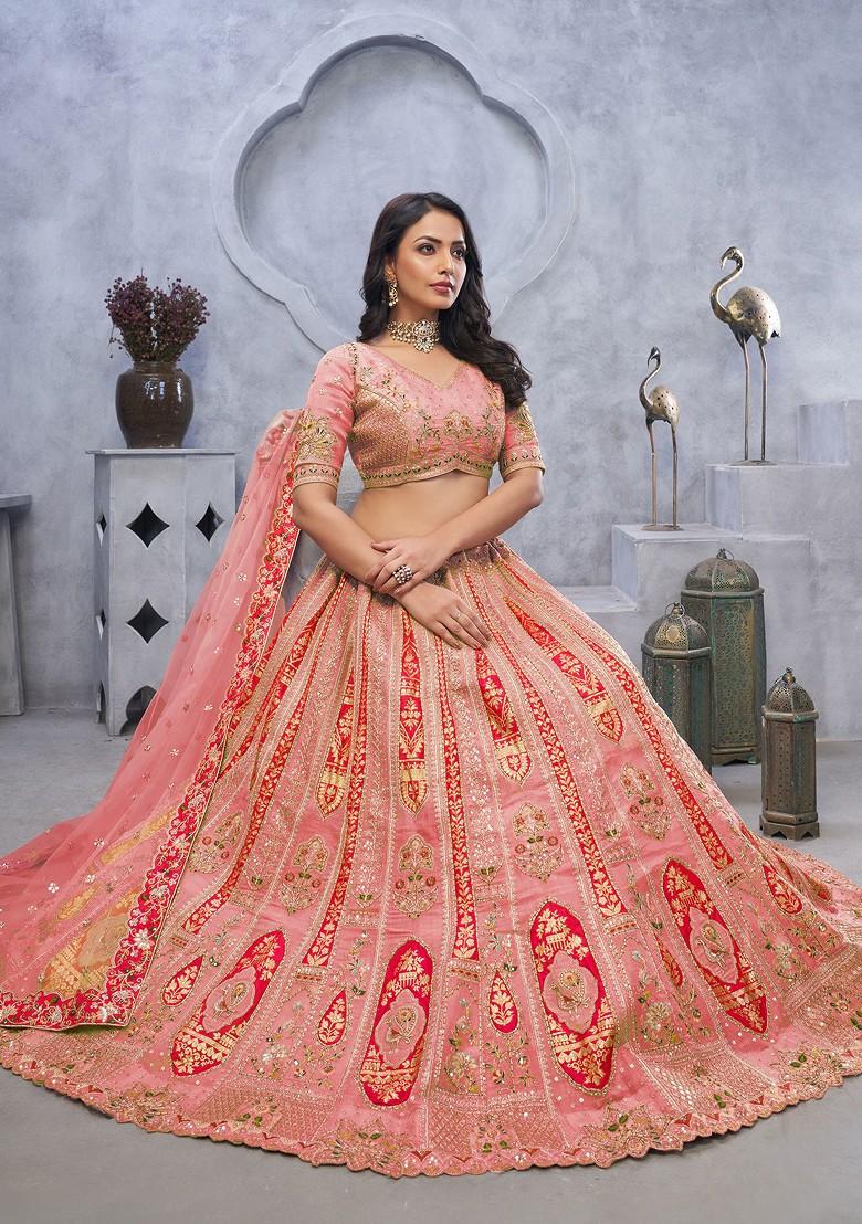 Pink Embroidered Organza Silk Lehenga Set