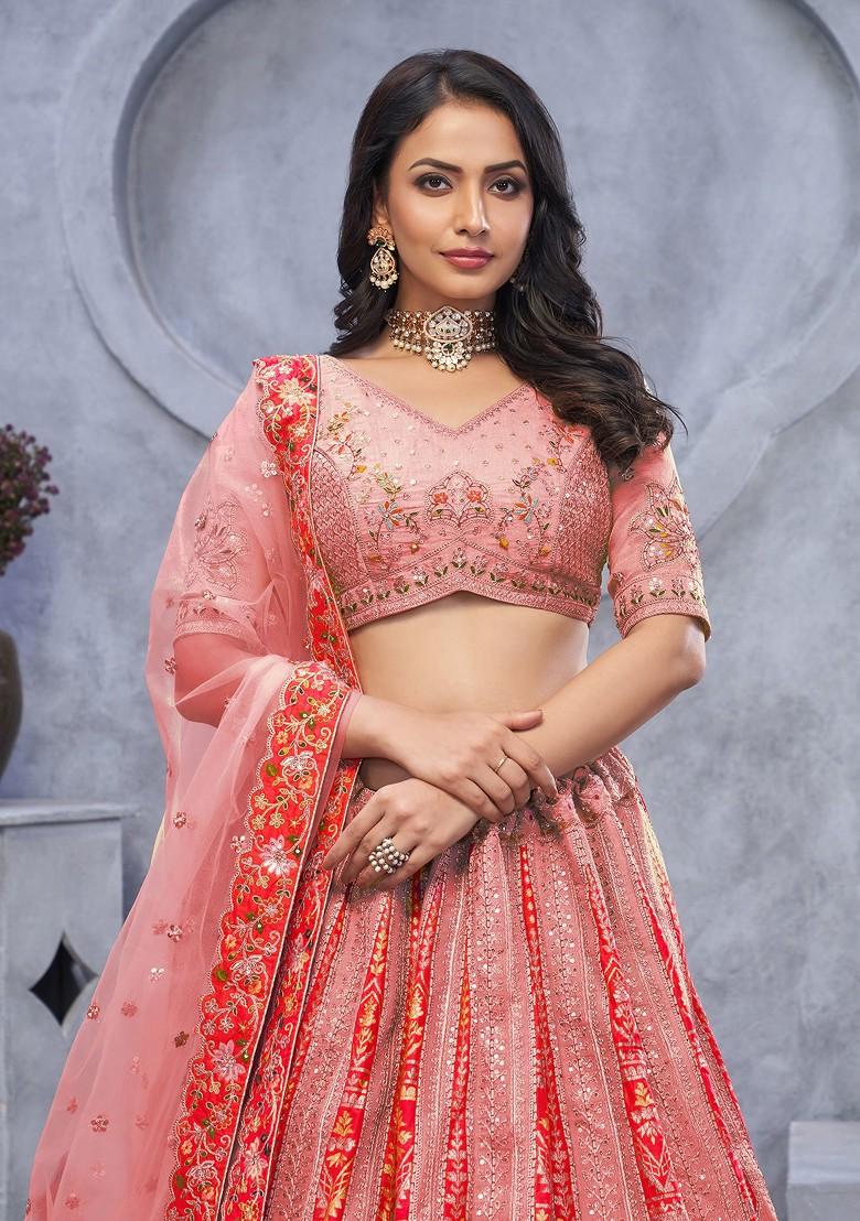 Pink Embroidered Organza Silk Lehenga Set