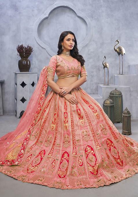 Pink Embroidered Organza Silk Lehenga Set