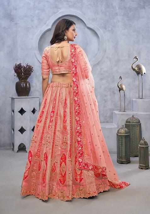 Pink Embroidered Organza Silk Lehenga Set