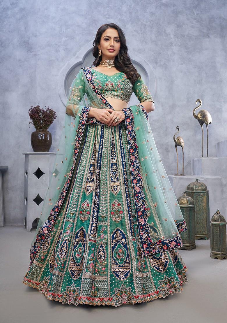 Green Embroidered Organza Silk Lehenga Set