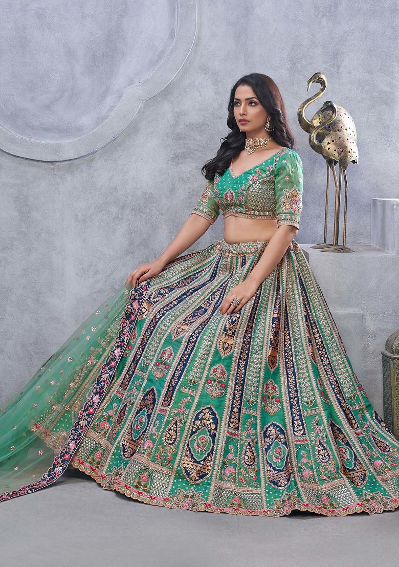 Green Embroidered Organza Silk Lehenga Set