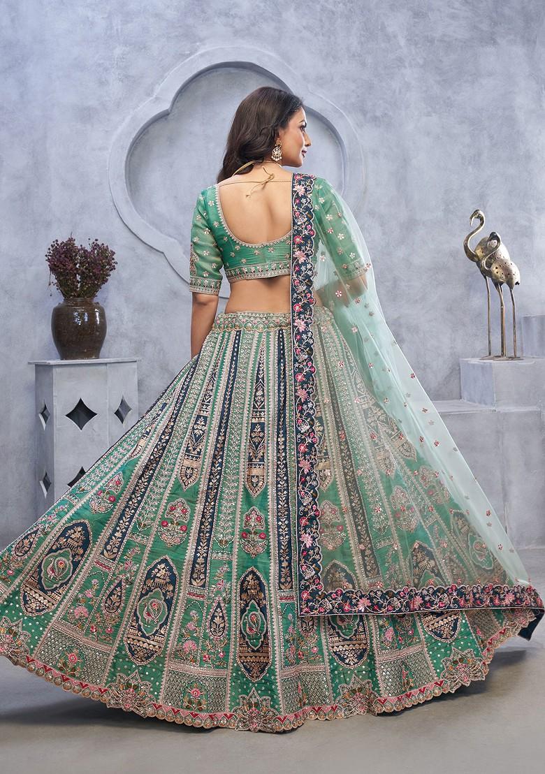 Green Embroidered Organza Silk Lehenga Set