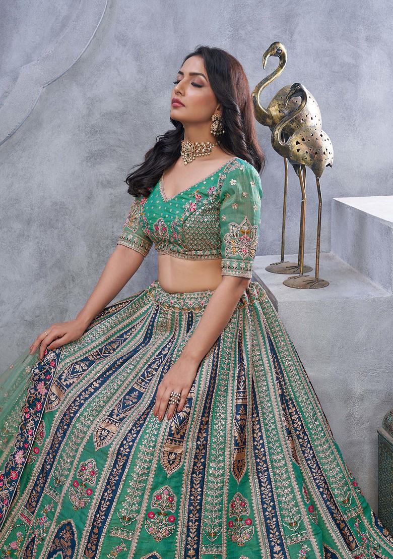Green Embroidered Organza Silk Lehenga Set