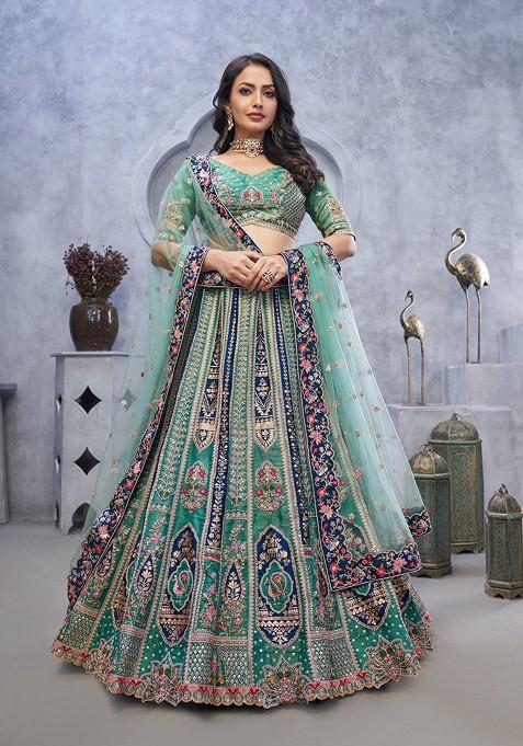 Green Embroidered Organza Silk Lehenga Set