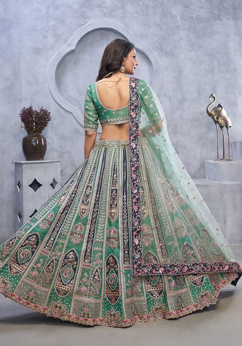 Green Embroidered Organza Silk Lehenga Set