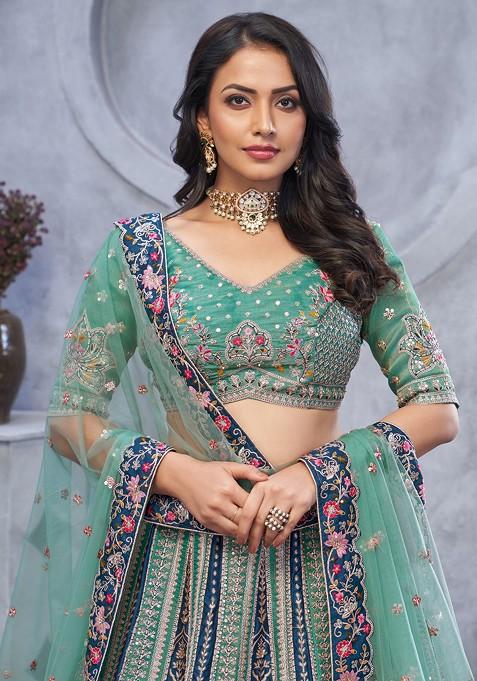 Green Embroidered Organza Silk Lehenga Set