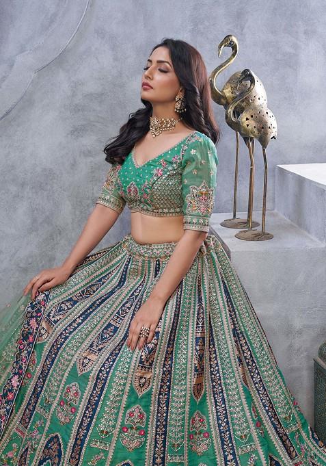 Green Embroidered Organza Silk Lehenga Set