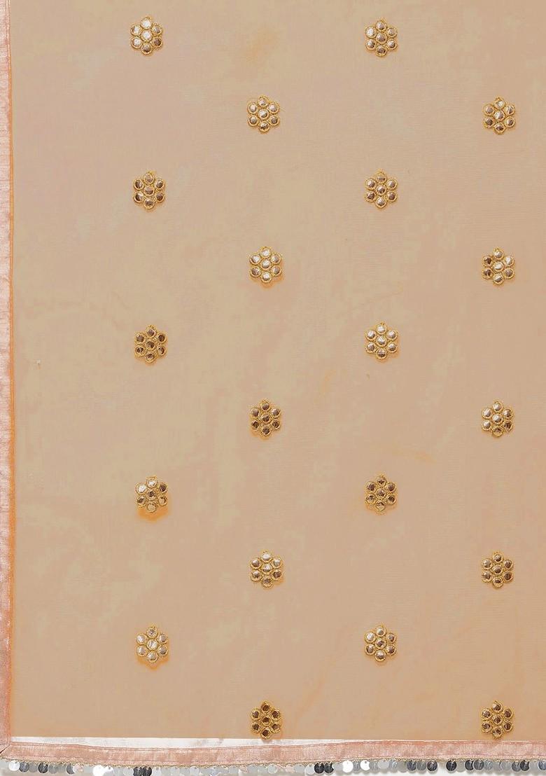 Peach Embroidered Poly Blend Lehenga Set