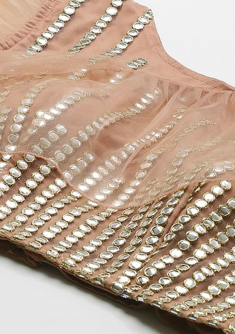 Peach Embroidered Poly Blend Lehenga Set