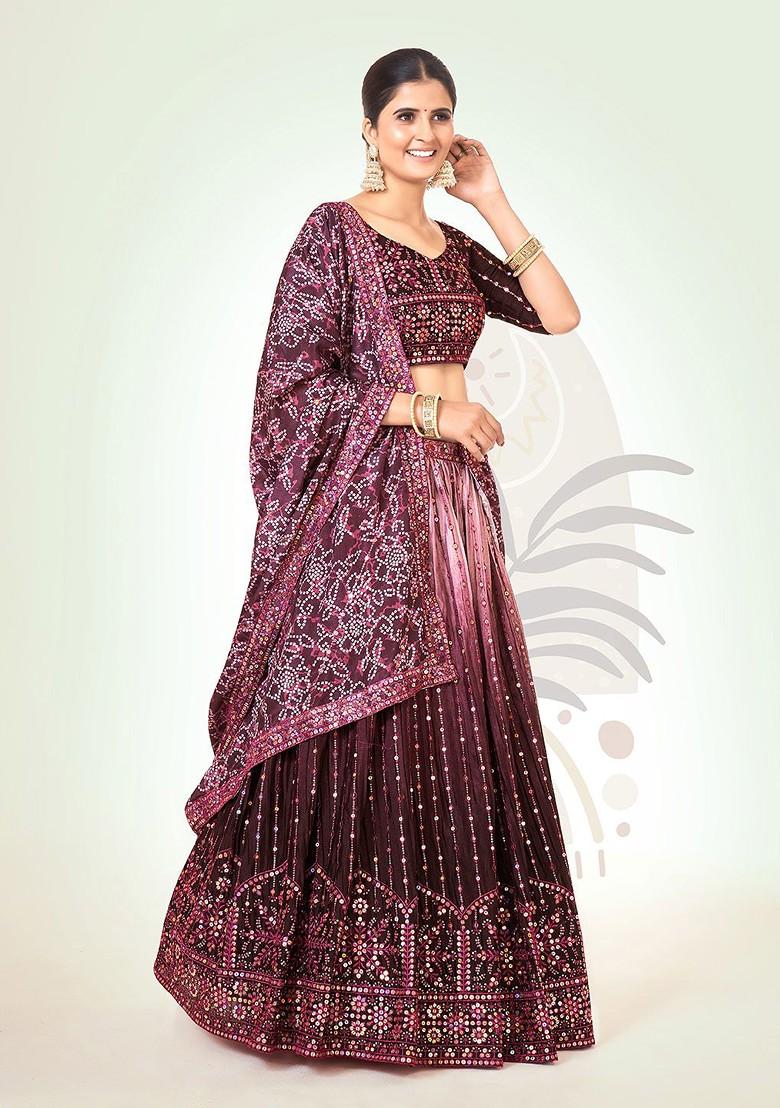 Purple Sequin Embroidered Poly Blend Lehenga Set