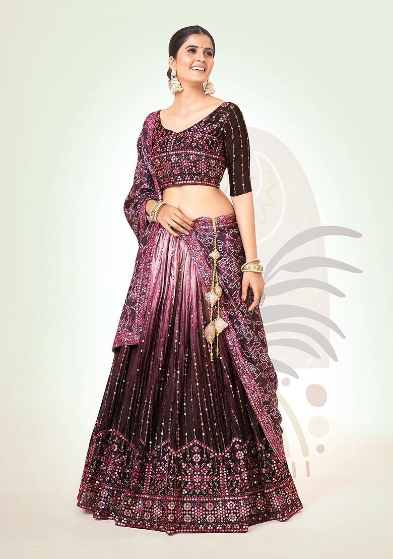 Purple Sequin Embroidered Poly Blend Lehenga Set