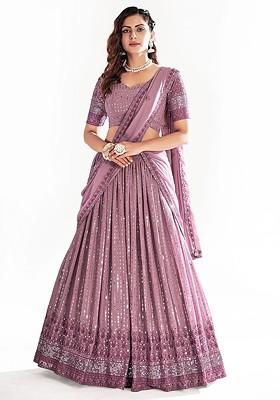 Lavender Sequin Embroidered Poly Blend Lehenga Set