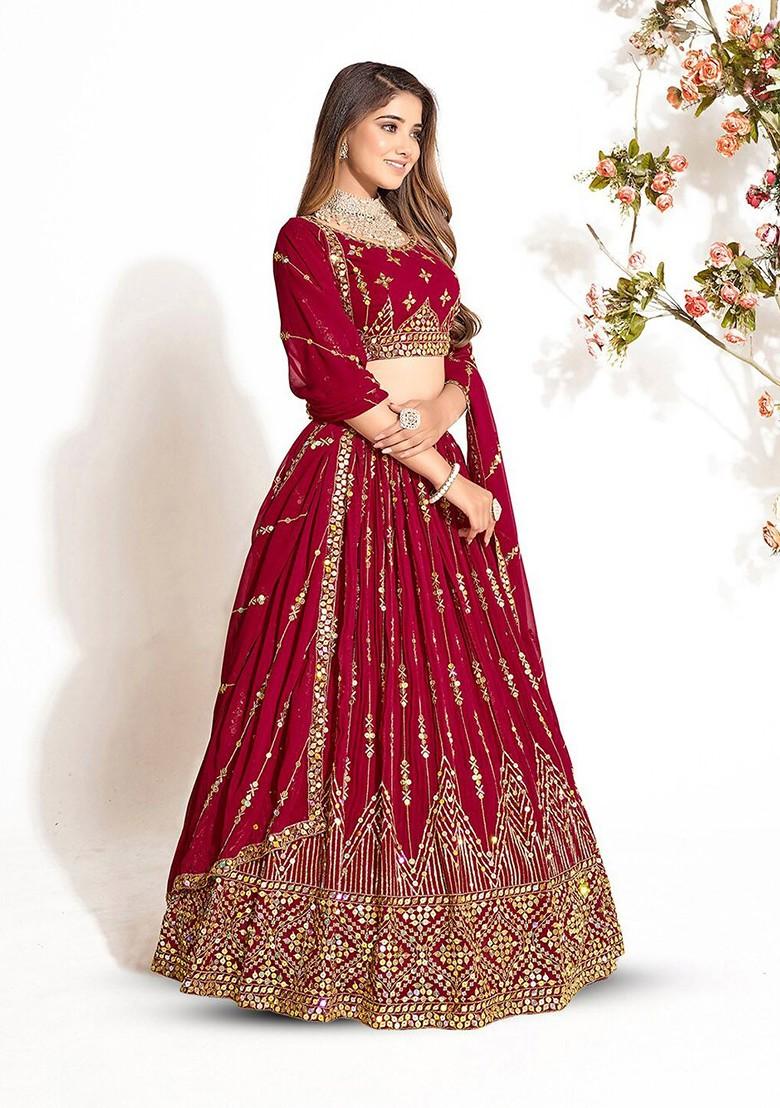 Maroon Sequin Embroidered Poly Blend Lehenga Set