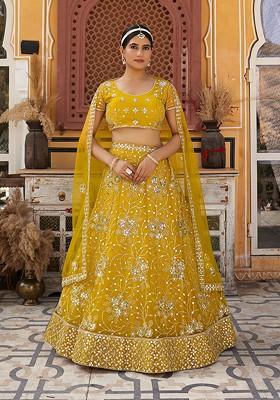 Mustard Sequin Embroidered Poly Blend Lehenga Set