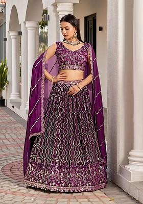 Purple Sequin Embroidered Poly Blend Lehenga Set