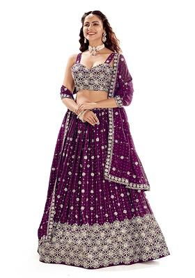 Purple Sequin Embroidered Poly Blend Lehenga Set