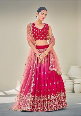 Pink Sequin Embroidered Poly Blend Lehenga Set