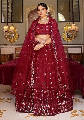 Maroon Sequin Embroidered Poly Blend Lehenga Set