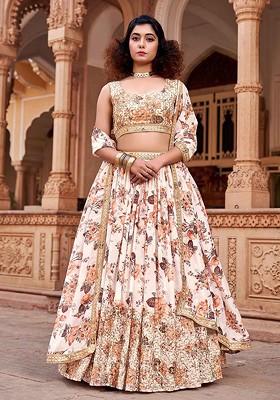 White Embroidered Poly Blend Lehenga Set