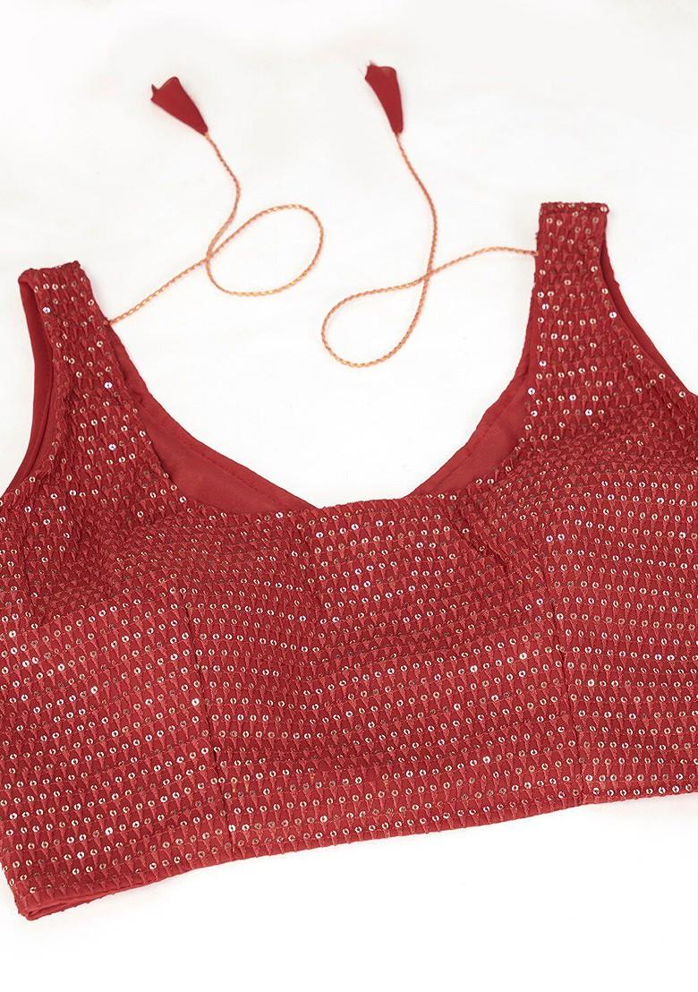 Red Sequin Embroidered Poly Blend Lehenga Set