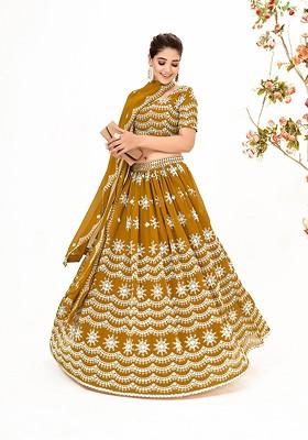 Mustard Sequin Embroidered Poly Blend Lehenga Set