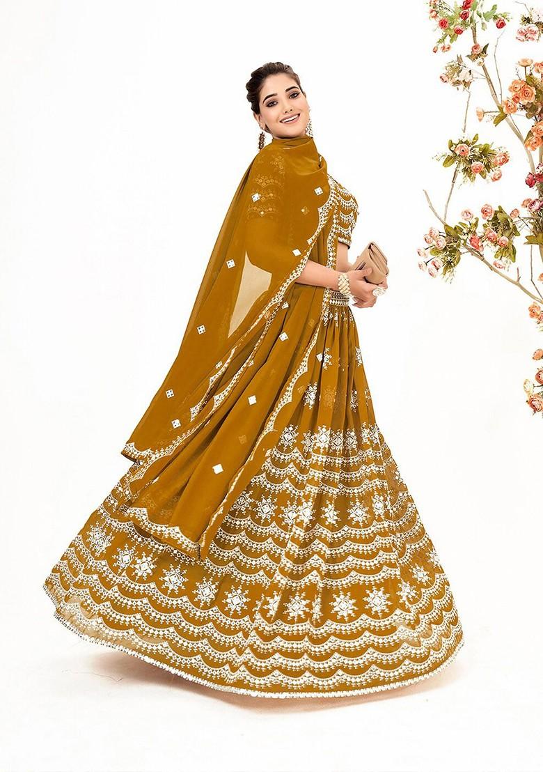 Mustard Sequin Embroidered Poly Blend Lehenga Set
