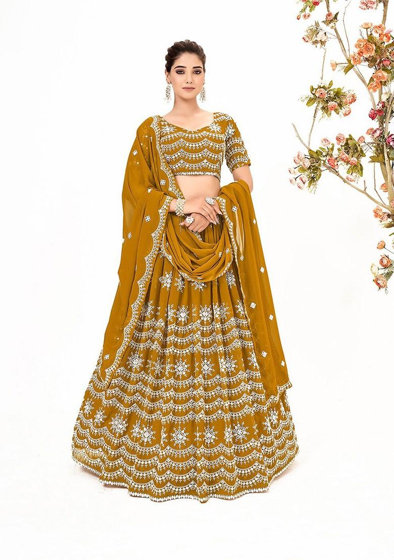 Mustard Sequin Embroidered Poly Blend Lehenga Set