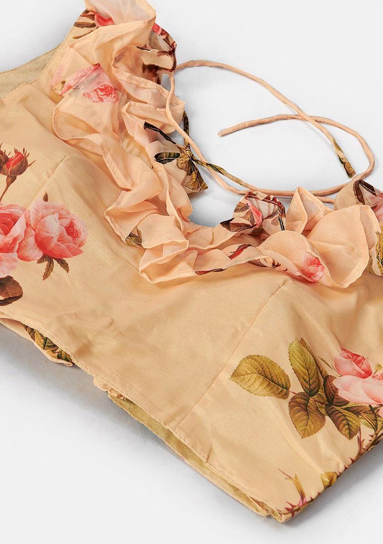 Yellow Printed Poly Blend Lehenga Set