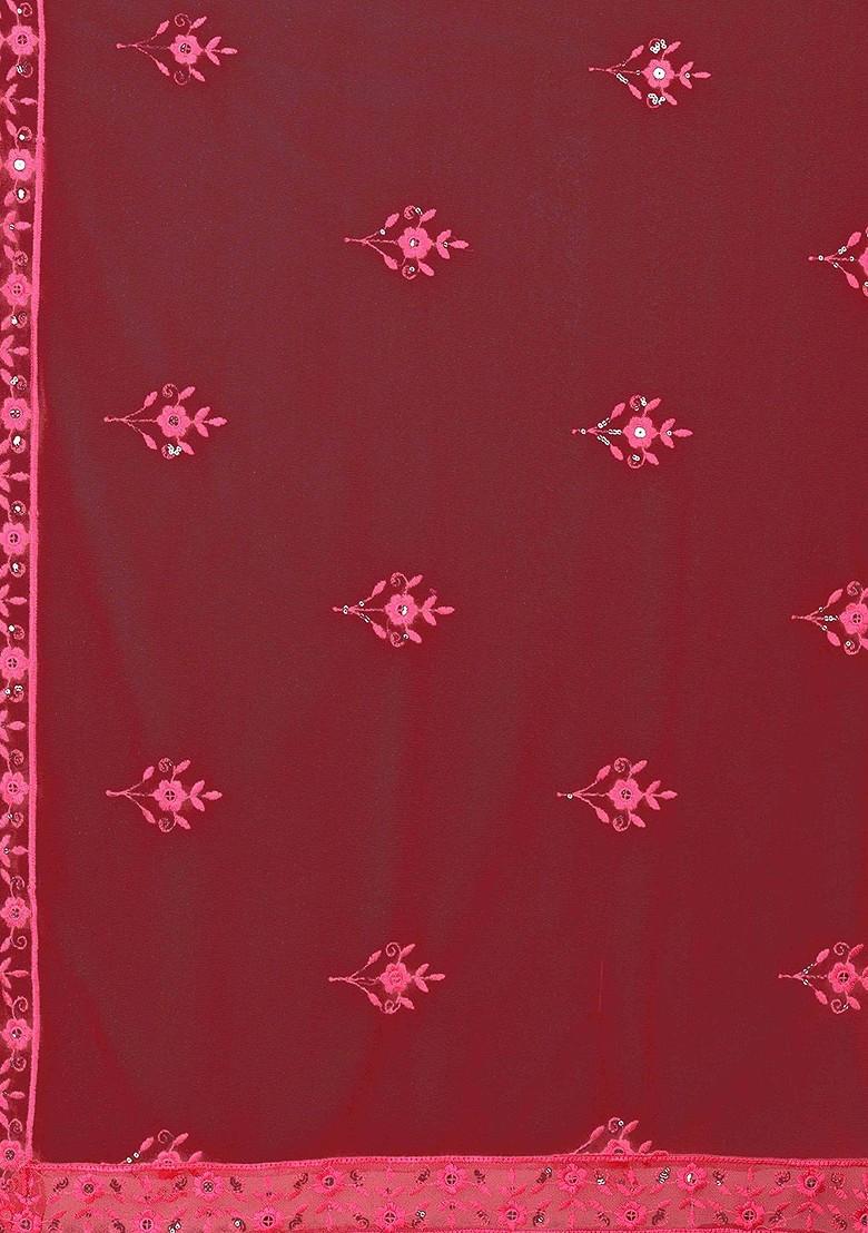 Maroon Sequin Embroidered Poly Blend Lehenga Set