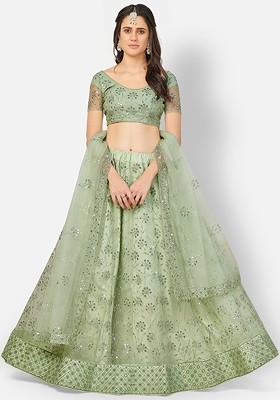 Sea Green Sequin Embroidered Poly Blend Lehenga Set