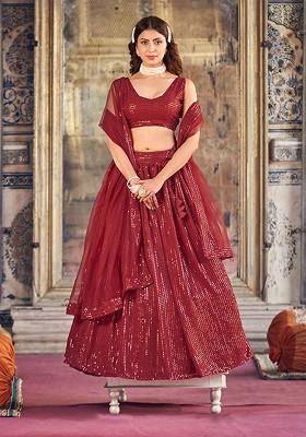 Maroon Sequin Embroidered Poly Blend Lehenga Set