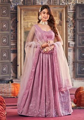 Purple Sequin Embroidered Poly Blend Lehenga Set