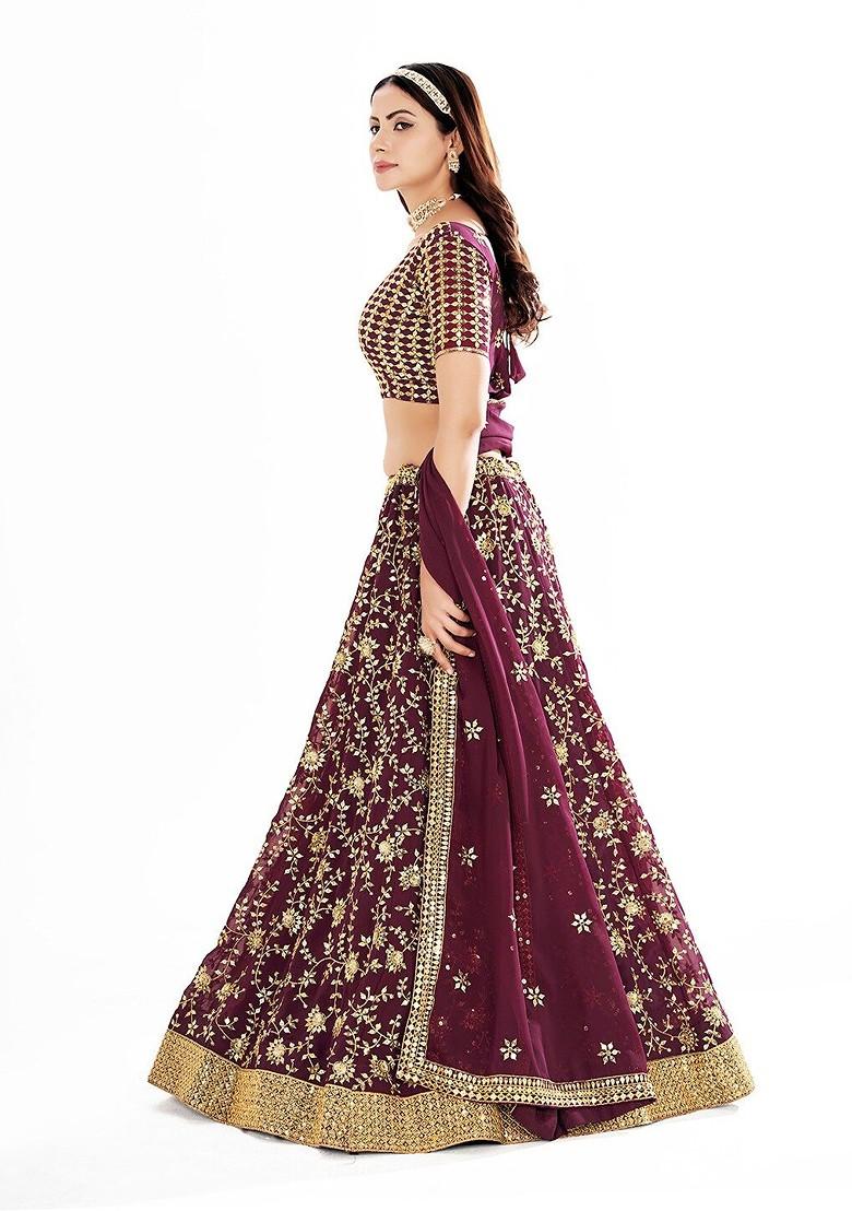 Purple Thread Embroidered Poly Blend Lehenga Set